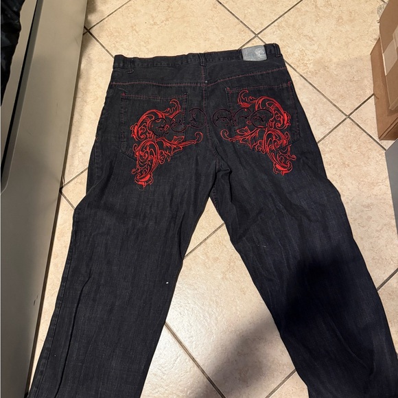 Men's Black Corduroy Pants with Red Embroidery - Picture 5 of 7